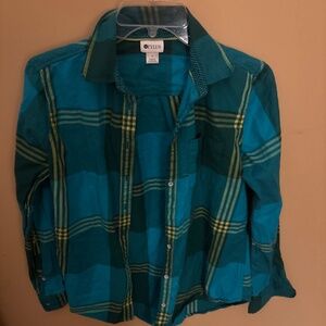 Green and blue flannel button up